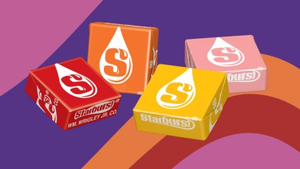One of each Starburst original flavor chews wrapped 